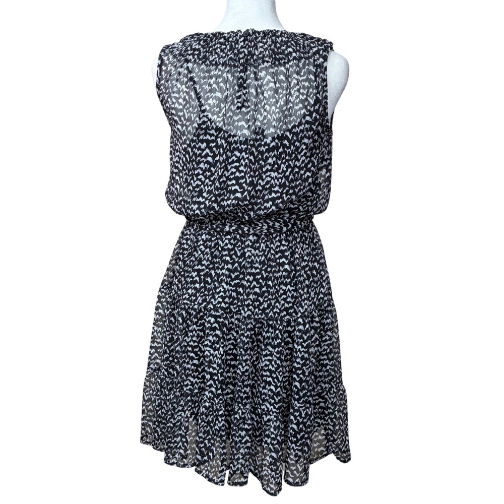 Simply Vera Vera Wang Womens XS Black White‎ Abstract Smocked Tiered Sheer Dress